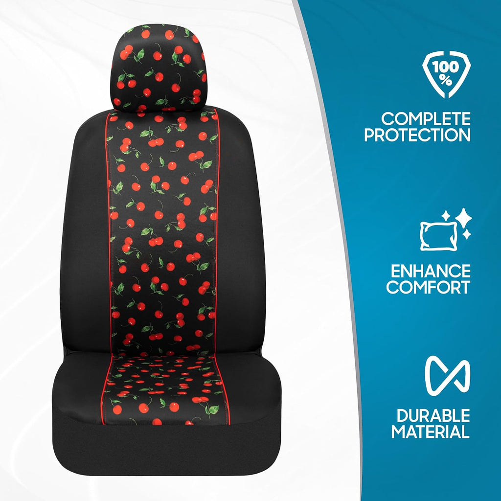 bdk red cherry car seat covers for front, close-up detail