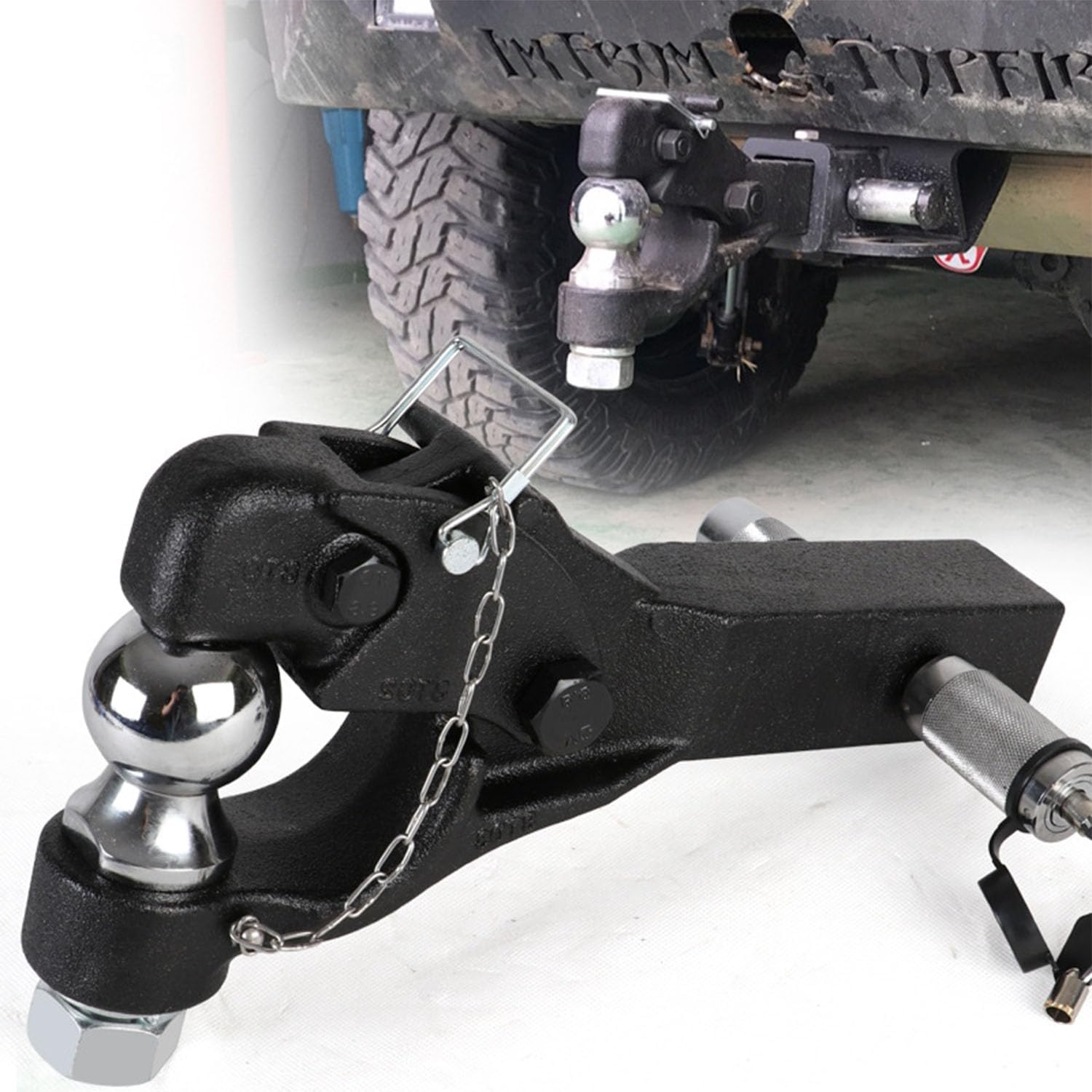 Pintle Hitch with 2-Inch Trailer Ball, Stainless Steel Locks, Fits 2-Inch Receiver, 16,000 lbs (8T), 13-Inch Length