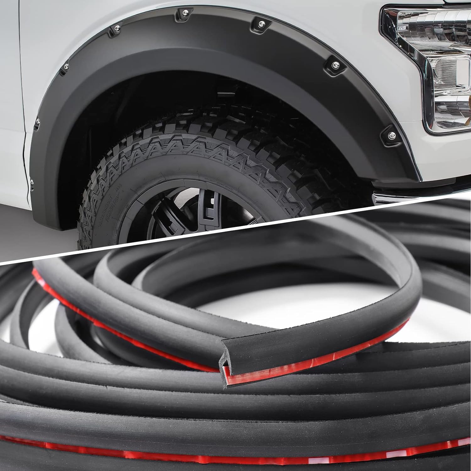 Fender Flares Edge Trim,Fender Flares EPDM Rubber Seal for Car and Truck Wheel Arch Well,Rubber Gasket for Fender Flare Universal,Bonds with Self-Adhesive Automotive Grade Tape,T Style,Black (100ft)