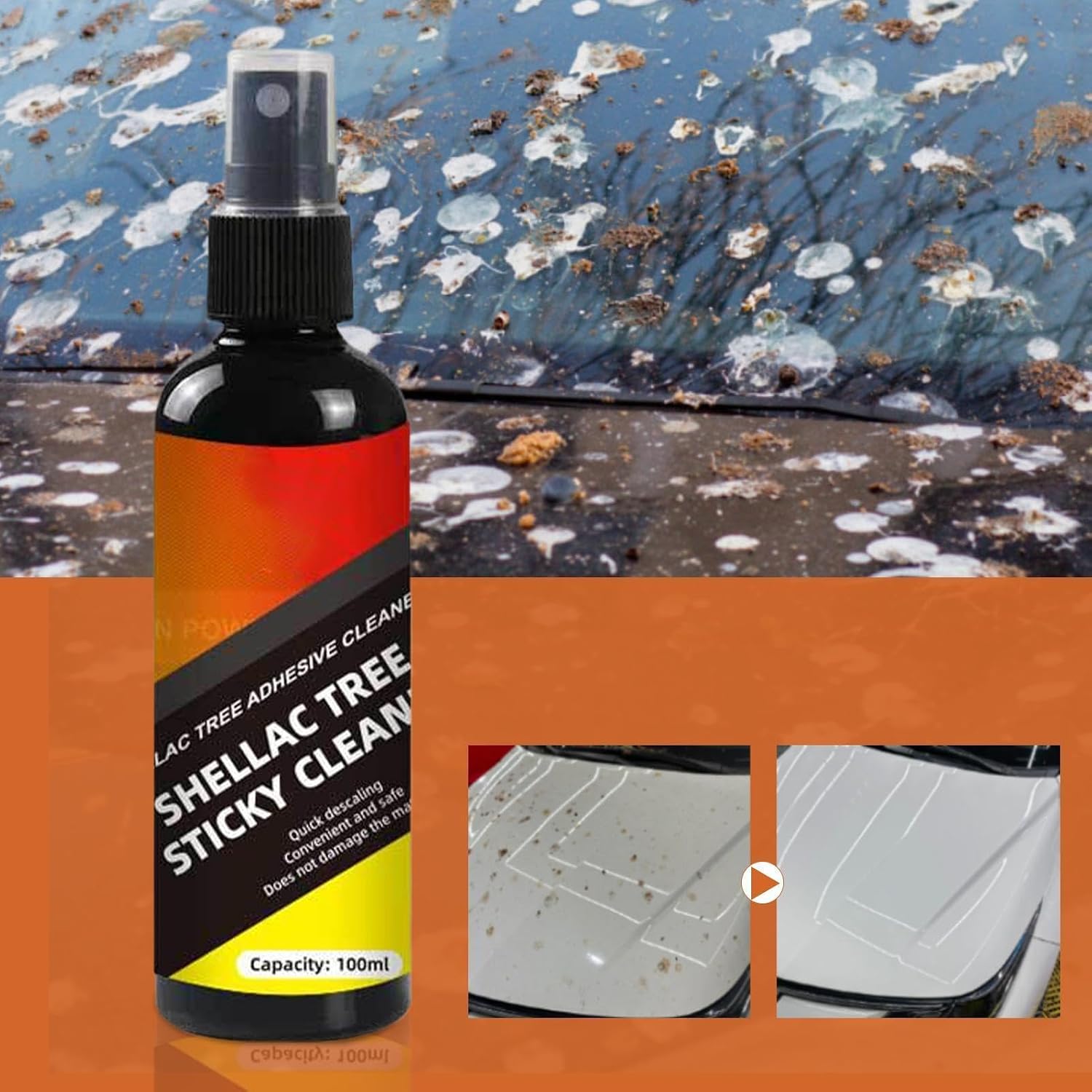 Bird Poop Remover Car – versatile portable premium Adhesive Stain, Cleaner, sturdy Detail, Spray 100ml Cleaning Supplies Exterior | Multipurpose Outdoor Indoor Utility sturdy elegant