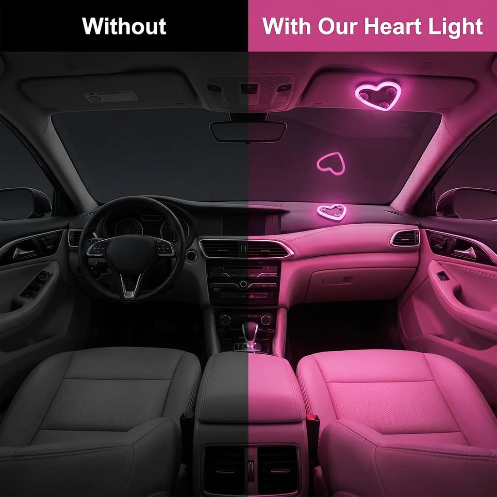 Upgrade Car Light LED Ambient Lights Heart Solar Lights Solar-Powered Heart-Shaped Neon Lights for Car Window Decorative 5 Modes Interior Outdoor Decor (Pink)