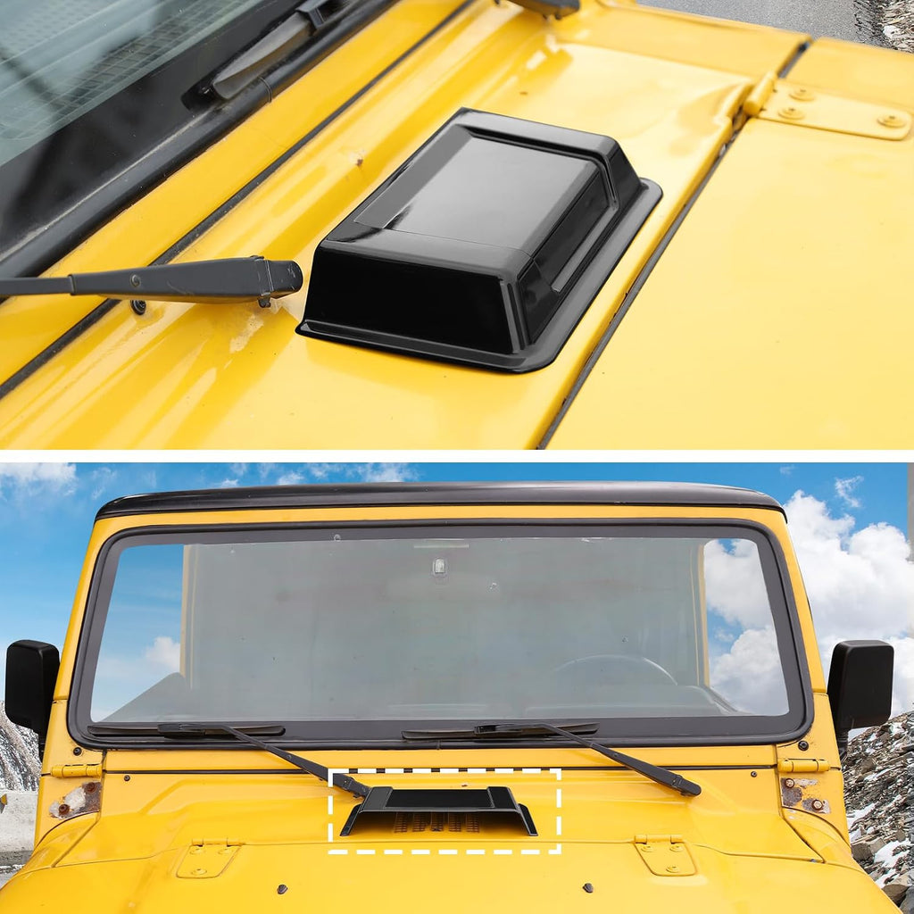 CheroCar Black Hood Vent Cover Engine Hood Hinge Cover Fit for 1996-2018 Jeep Wrangler JK JKU TJ Unlimited Hood Scoop Vent Cover Exterior Accessories