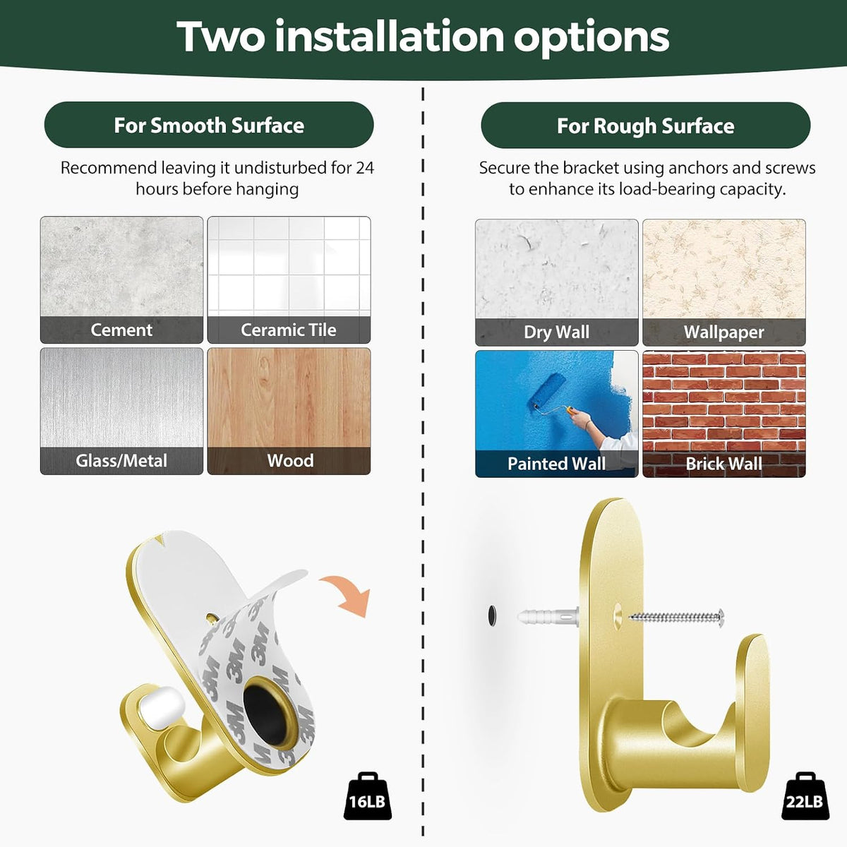 usfook gold no drill curtain rods for windows showing dimensions