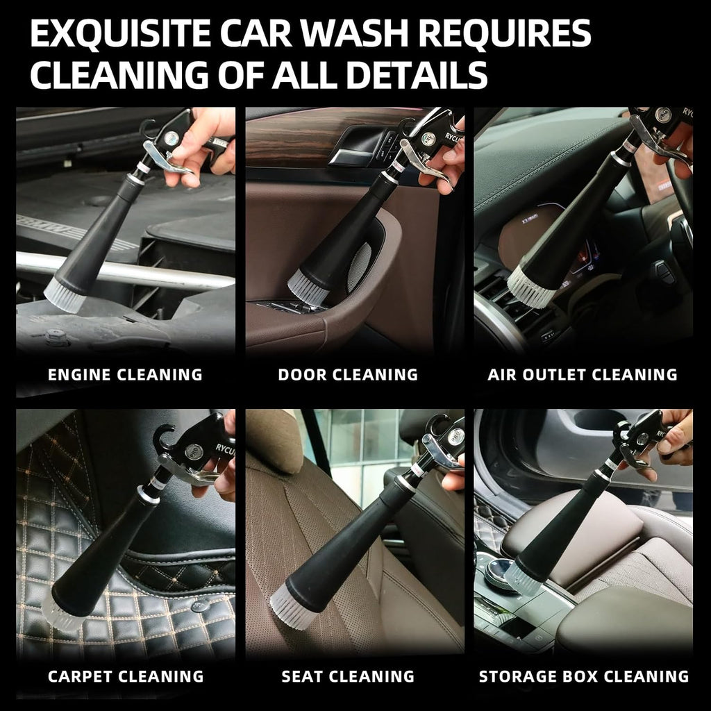 Tornado Dry Cleaning Gun Tornado Car Cleaning Gun Tornado Dry Air Blow Gun with 2 Nozzles + 2 American Connectors + 2 Microfiber Towels, Durable Metal Body, Anti-Drop, for Car Interior Cleaning