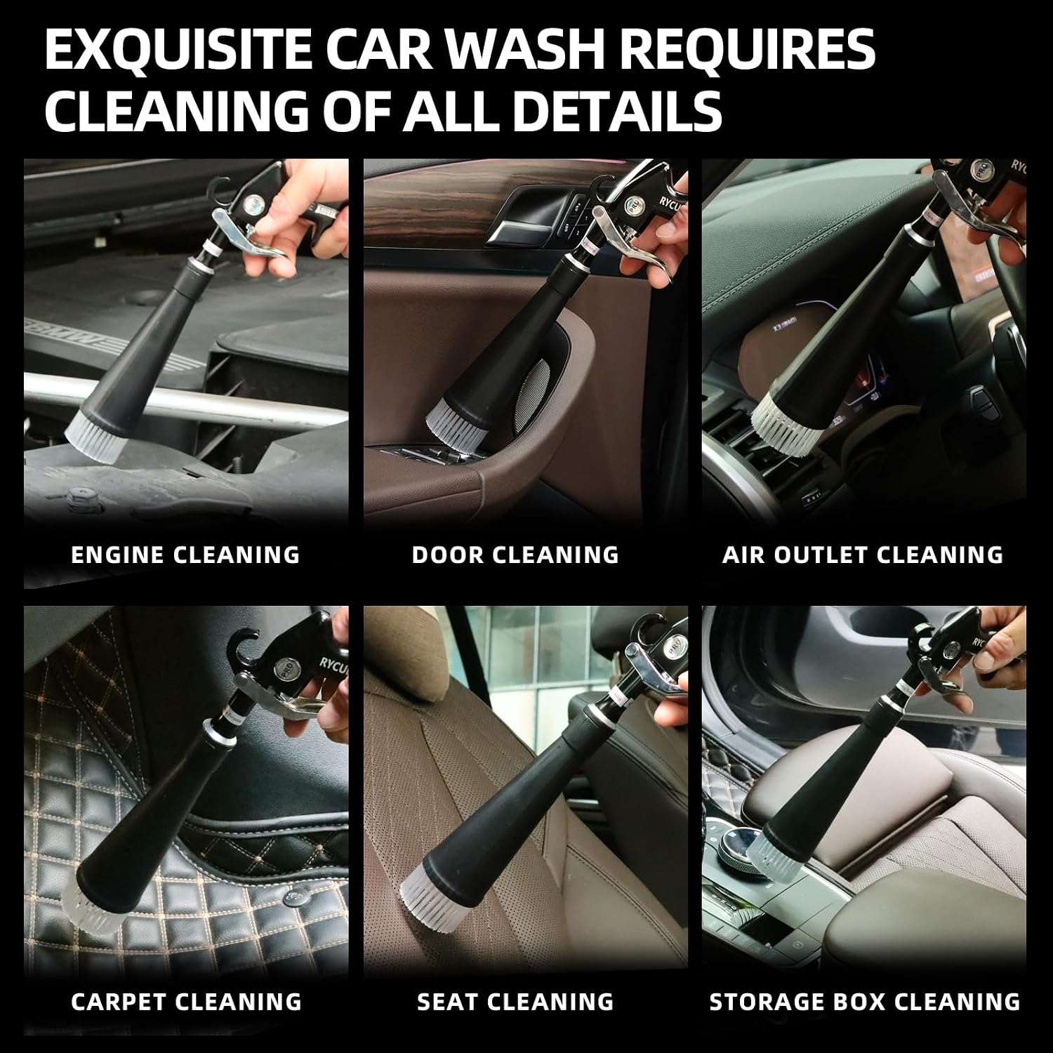 Tornado Dry Cleaning Gun Tornado Car Cleaning Gun Tornado Dry Air Blow Gun with 2 Nozzles + 2 American Connectors + 2 Microfiber Towels, Durable Metal Body, Anti-Drop, for Car Interior Cleaning
