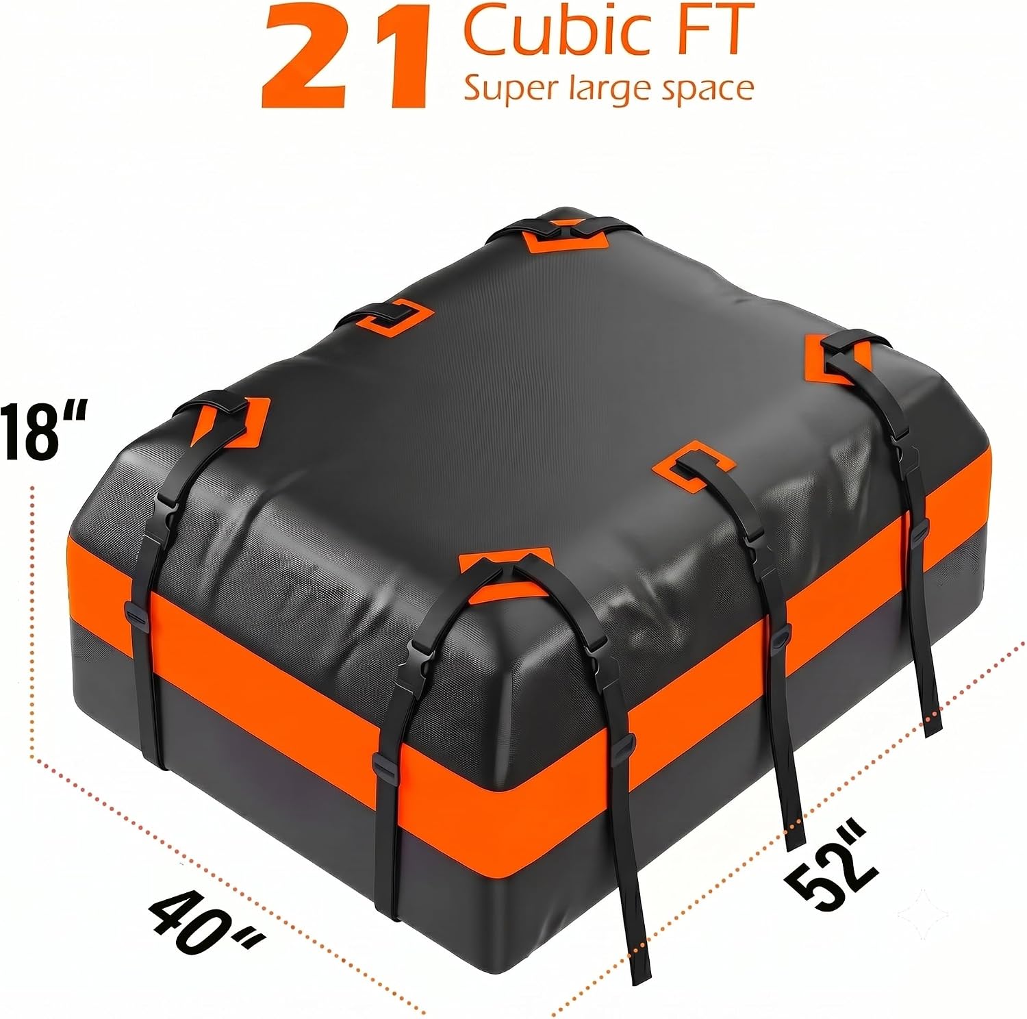 Car Roof Cargo Carrier 21 Cubit Feet 840D PVC Waterproof Rooftop Cargo Carrier Soft-Shell for Vehicle Car Top Luggage Storage, with Anti-Slip Mat, Reinforced Straps, Hooks, Lock, Storage Bag