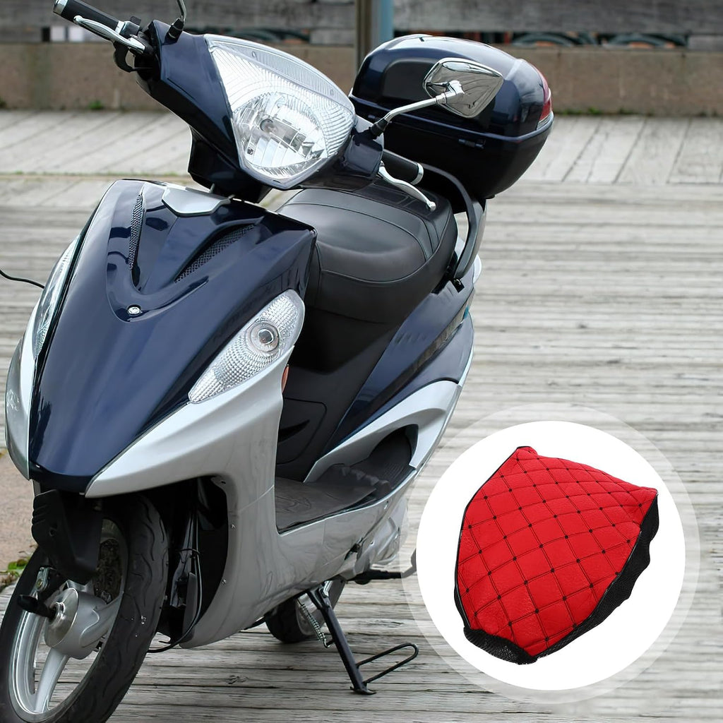 Motorcycle Seat Cushion Cover Red Fabric Breathable Anti-Slip Protector for Scooter and Electric Bike Large Size All-Season Use