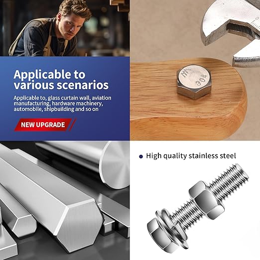 1/2-13 x 2" Hex Head Screw Bolt, Flat & Lock Washers, Fully Threaded, by SG TZH - Image 5