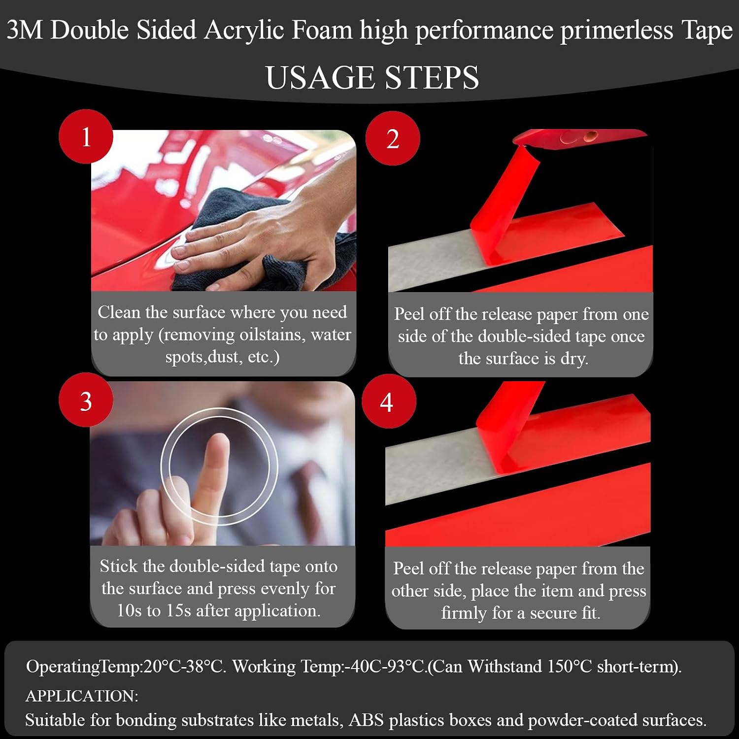 Double Sided Tape Automotive Heavy Duty Made of 3M Acrylic Foam Adhesive Cars Exterior Mounting Tapes Primerless for Attaching Auto Attachment Side Moldings Trim Emblems to Vehicles (16.4 ft, 0.51in)