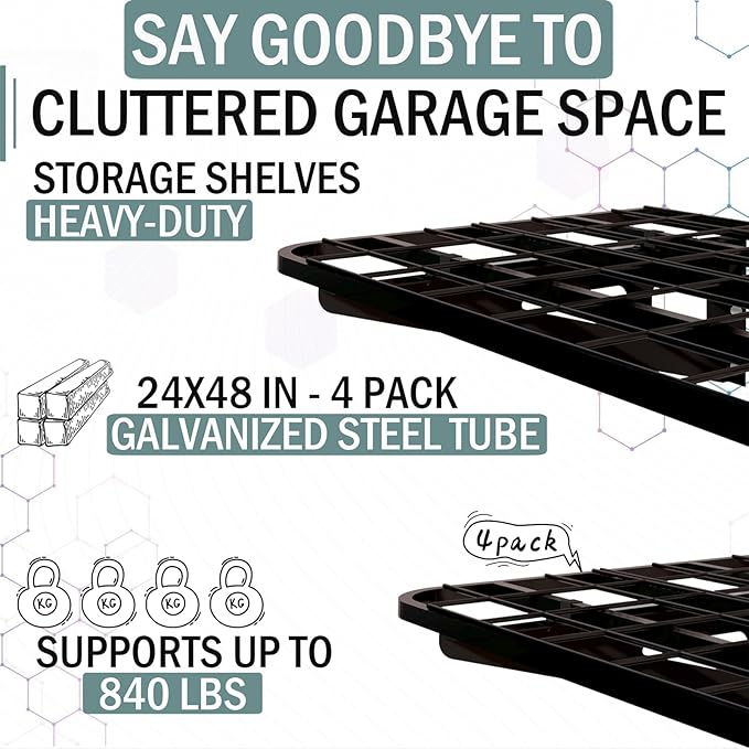 2-Pack 2x4ft Garage Wall Shelves, 2 Shelf Total 8 ft Garage Shelving Wall - Image 2