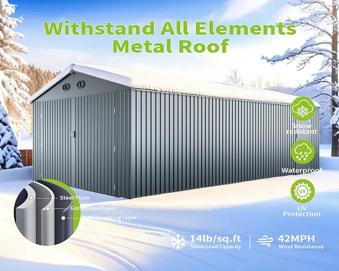 20 x 13 FT Outdoor Storage Shed, Large Metal Garden Shed - Image 7