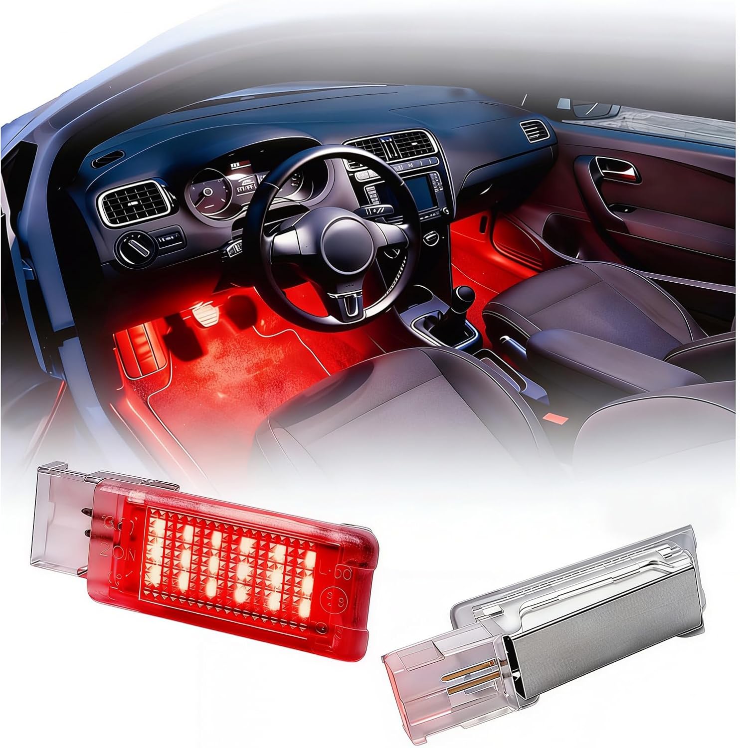 LED Footwell Light Compartment Interior Trunk Glove Box Lamp Compatible with Volkswagen Golf MK5 MK6 GTI MK6.5 GLI MK7 Jetta Altas CC Eos Alltrack (Red)