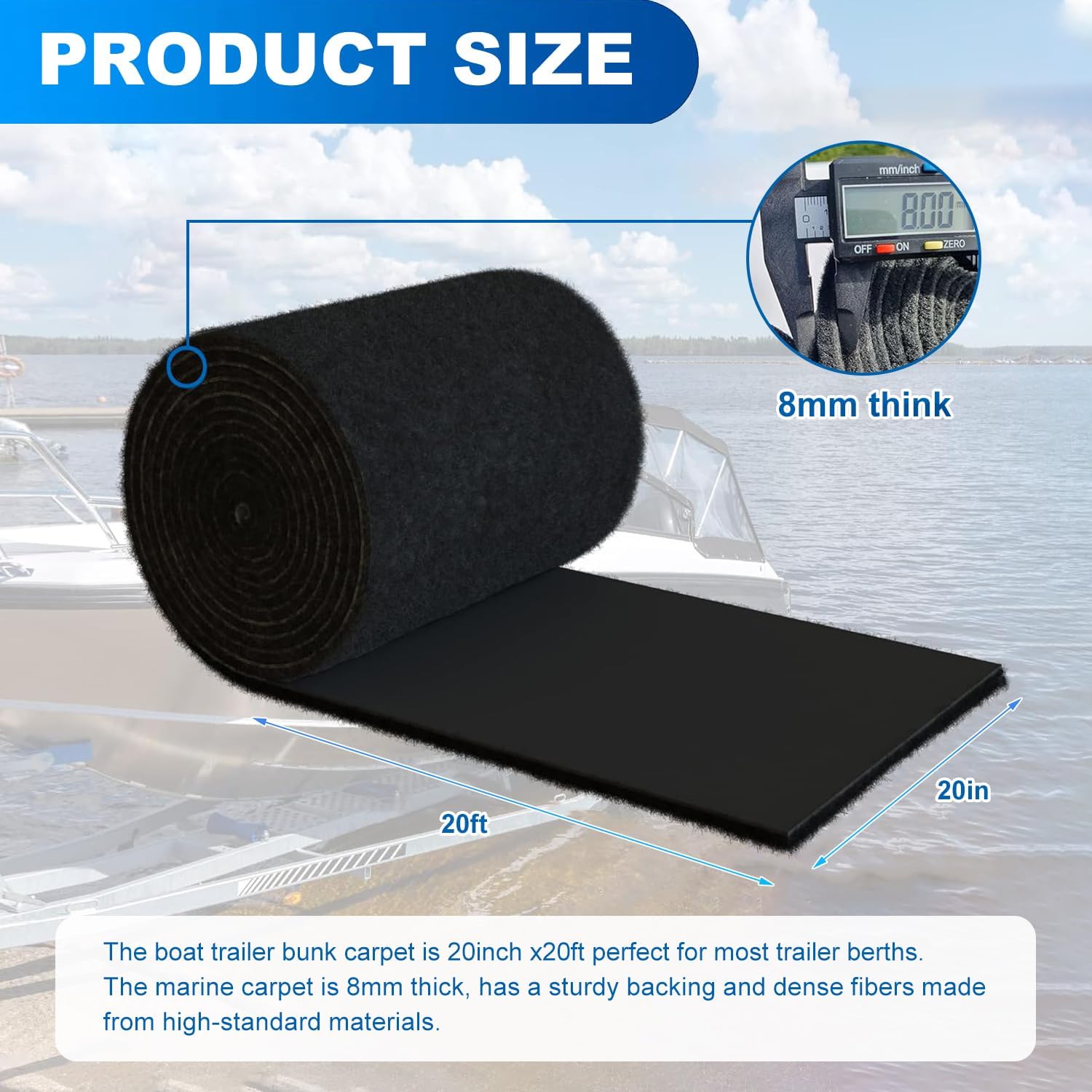 20inchx20FT- 25oz,Thicken Boat Trailer bunk Carpet, Marine Carpet Built for Unrivaled Durability and Heavy-Duty,Accessories Parts Replacement Padding for Outdoor (20inchx20FT)