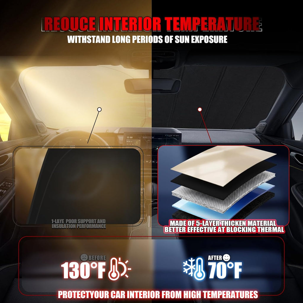 Windshield Sun Shade for Toyota Tundra 2022-2026, Front Window Visor Accessories, Folding Design Blocks Heat & UV Rays Maintain Cool Interior and Save Space
