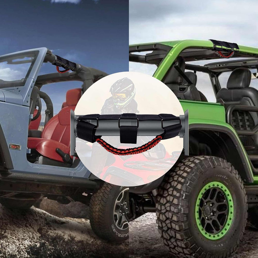 4 Pack Roll Bar Grab Handles for Jeep Wrangler, Multifunctional Paracord Handles Compatible with Jeep Wrangler CJ YJ TJ JK JL & Gladia-tor JT 1987-2025 , Heavy Duty Off-Road Interior Accessories