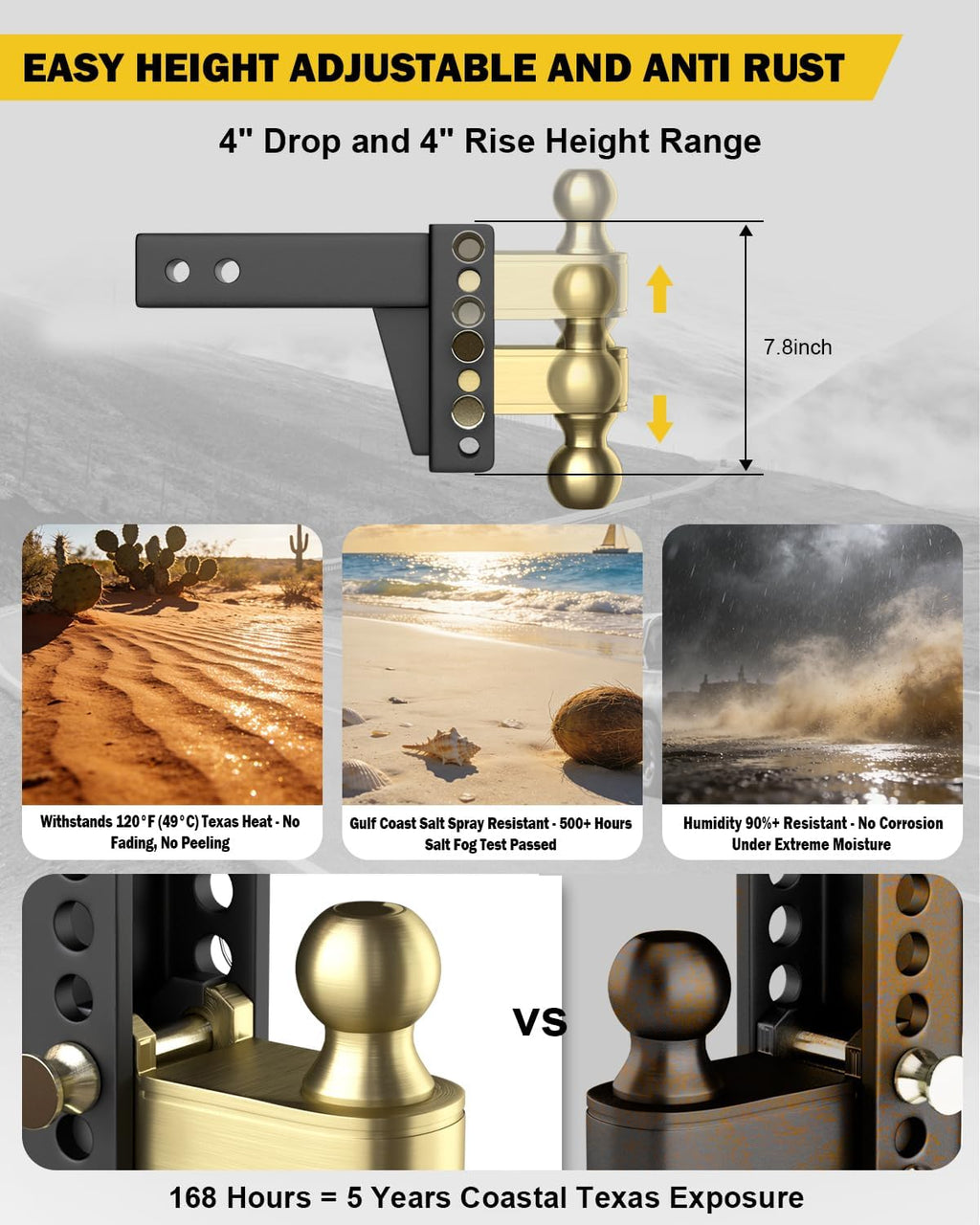 TIROL 2.5 inch Adjustable Hitch, 2.5 Hitch Receiver, 4" Drop, 2" & 2-5/16" Dual Ball Hitches for Trucks, 25000 LBS, Heavy Duty Trailer Hitch for 2.5" Receiver Class v 350 Truck RVs Campers Boat