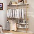 homekayt industrial pipe clothes rack with shelves, gold, main product view