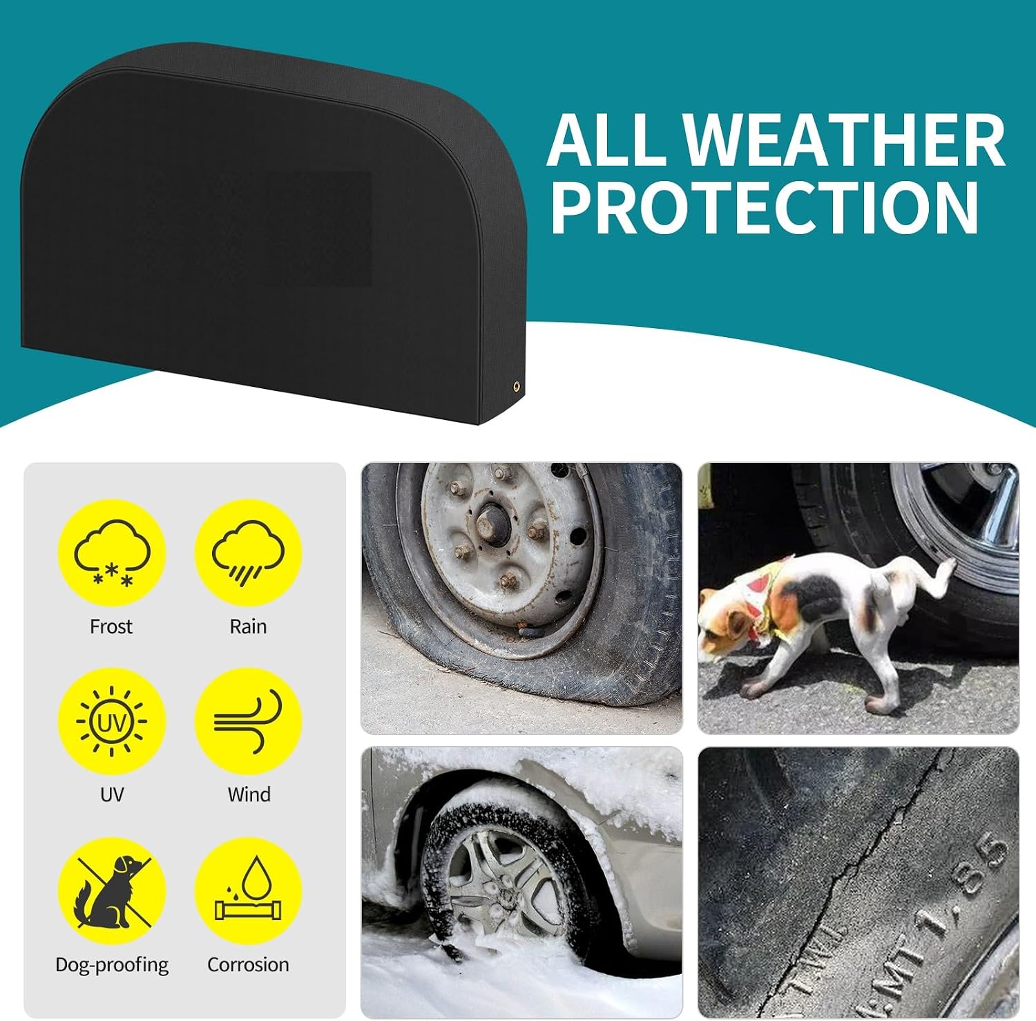 Tearproof Anti-UV Dual Wheel Tire Covers for RV, Trailer, Camper,Truck,Cars,Jeeps,Vans,SUV 2 Pack, 900D Solution-Dyed Waterproof Dual Axle Tire Cover Universal Fits 27"-29" Diameter