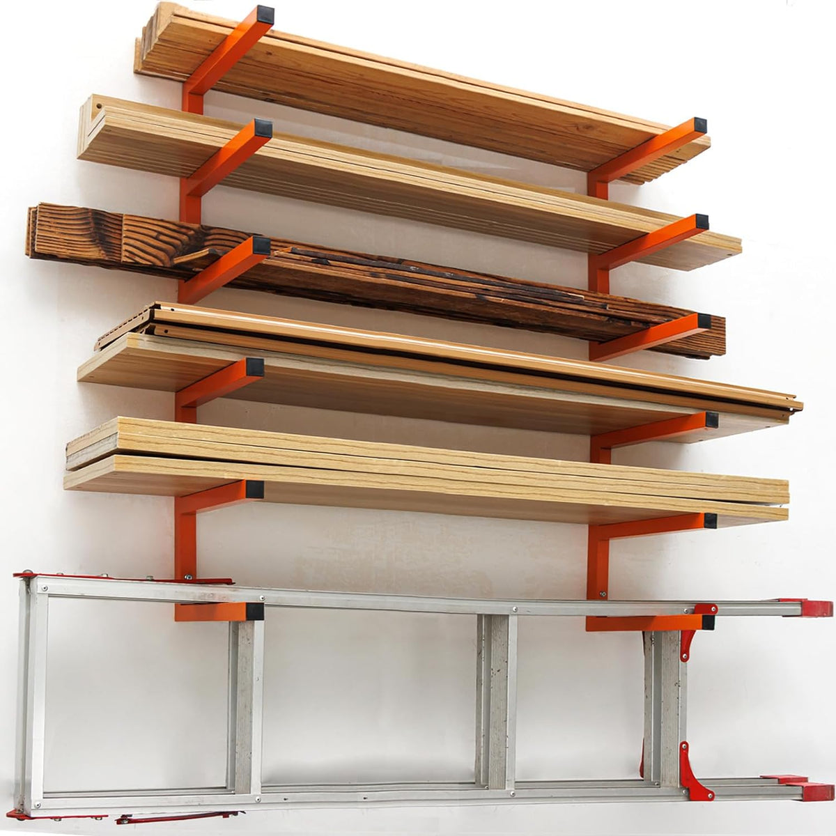 Heavy Duty Lumber Storage Rack Wall Mount, Metal Wood Rack Organizer