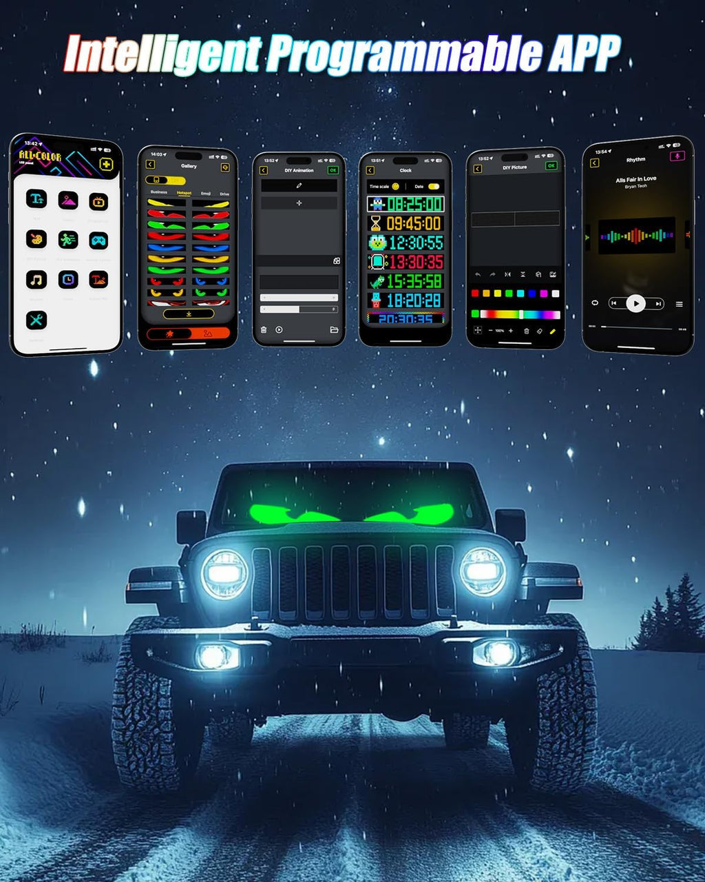 Devil Eyes Light for Windshield: 23.4"x4.7" Programmable LED Signs with APP & Remote Control - 5V USB Digital Lighting Display, LED Lights for Cars (1 Pcs)