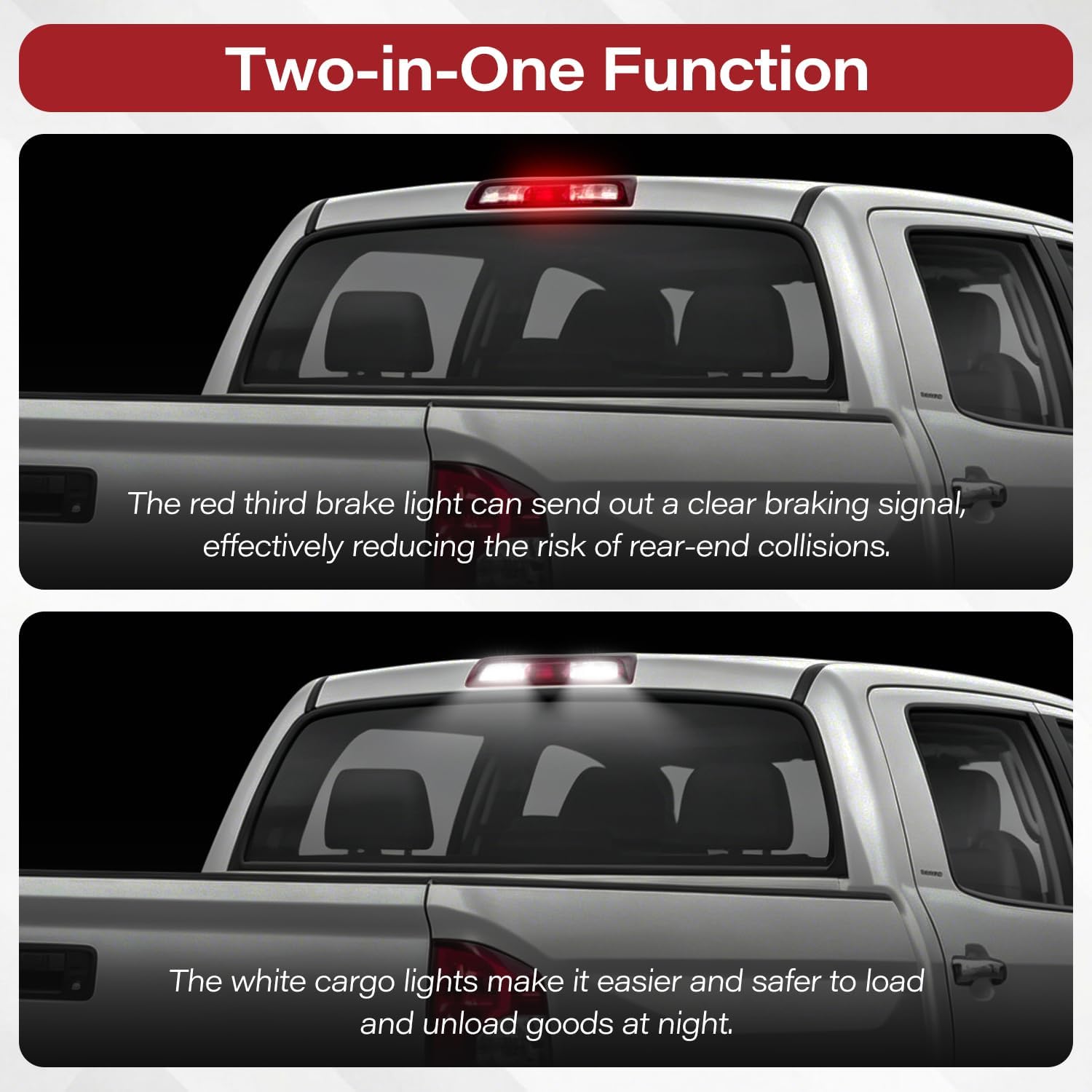 Third Brake Light Assembly Compatible with 2006 2007 2008 2010 2011 2012 2013 Chevy Silverado GMC Sierra 1500 2500 3500 Tail Lights Accessories Cargo High Mount Brake Light (Red/White, Original)
