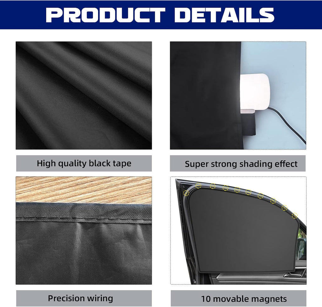 NTNEV Car Side Window Sun Shades, Shades with Magnets, Shade for Baby, Strong-Light Blocking & UV Protection Privacy Covers Auto Accessories (Double-sided Black)