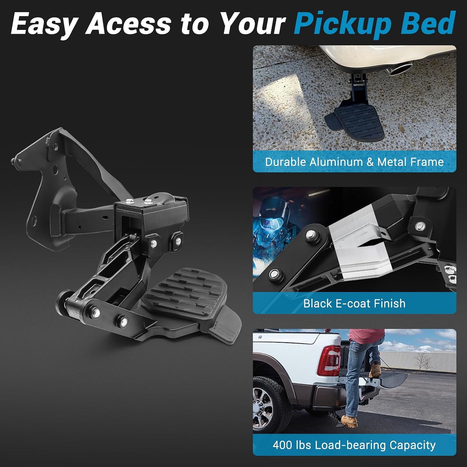 Rear Bed Step,Retractable Bed Step Bumper Step for Dodge Ram 1500 DT New Body Style with Dual Exhaust Vehicles 2019 2020 2021 2022 2023 2024, Replaces # 82215289AH 82215289AG
