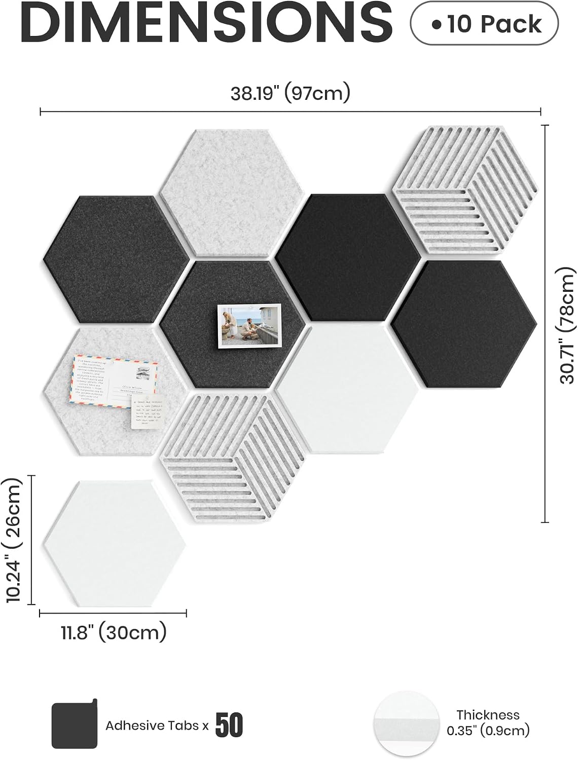 fluxynara 10-pack hexagon felt bulletin board tiles, concrete shown in use