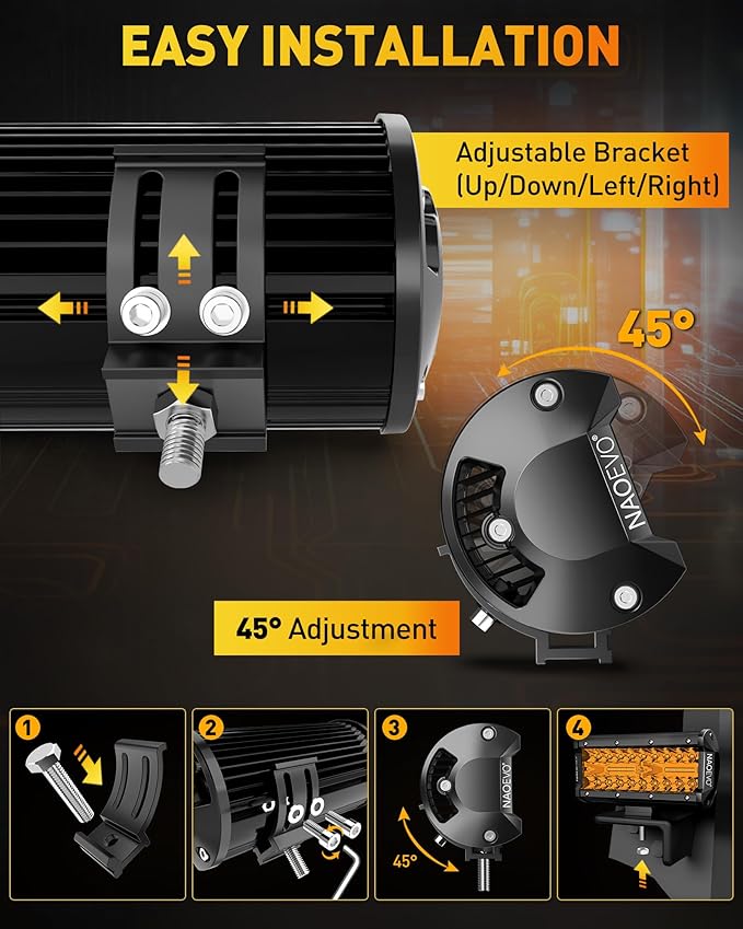 NAOEVO 7 Inch Amber LED Light Bar, 240W 24, 000LM Offroad Fog/Driving Lights - Image 6
