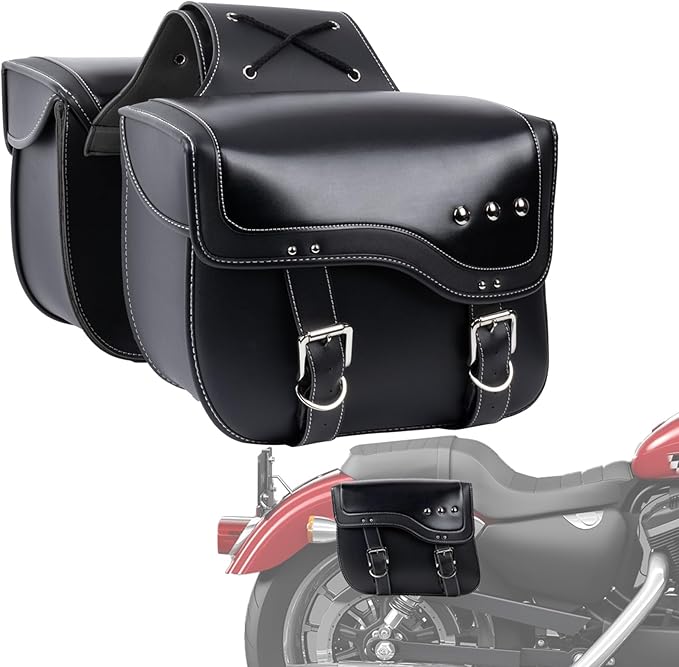 30L Motorcycle Saddlebags Water-Resistant PU Leather Storage by Unknown