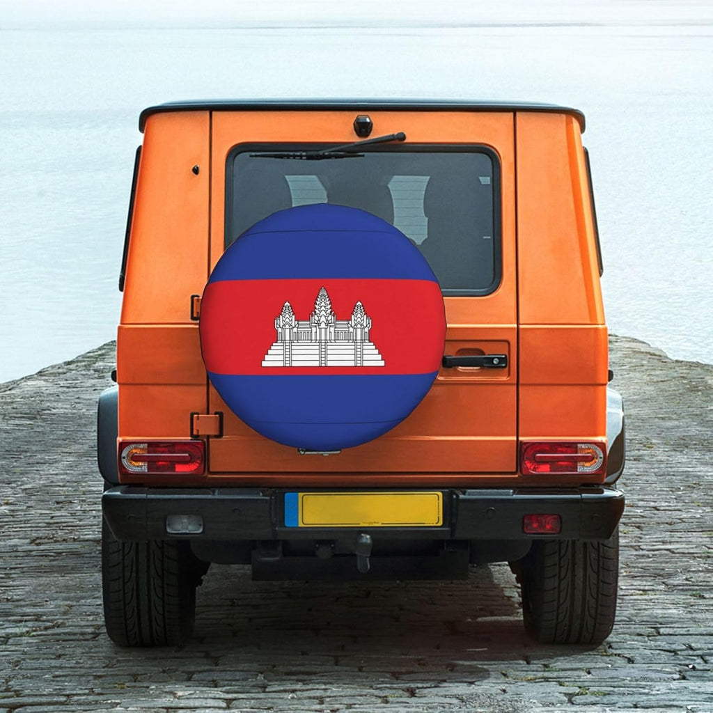 Cambodia Flag Print Universal Spare Tire Cover for RV, Jeep | Wheel Protector Fits Rv, Trailer, Jeep, Shield Tires From Sun, Dirt And Rain For Outdoor Storage