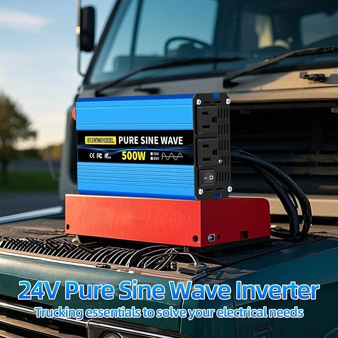 SUNWHEEL 500W 24V Pure Sine Wave Inverter, DC 24V to AC 110V/120V Car Power - Image 2