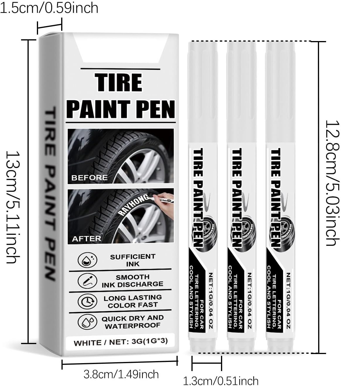 15Pcs White Tire Paint Pen Quick Drying for Car Tire Lettering Water Temperature Car Marker Pen Repair
