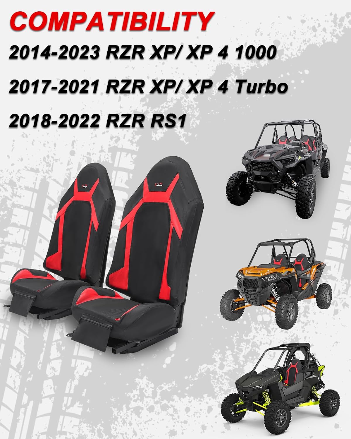 StarknightMT RZR Seat Cover with Pocket Water-Resistant Compatible with Polaris RZR (2014-2023 XP 1000/4, 2018-2022 RS1, 2017-2021 RZRXP Turbo/4), 1680D Cushion Protection, 2-4 Seater, Black & Red