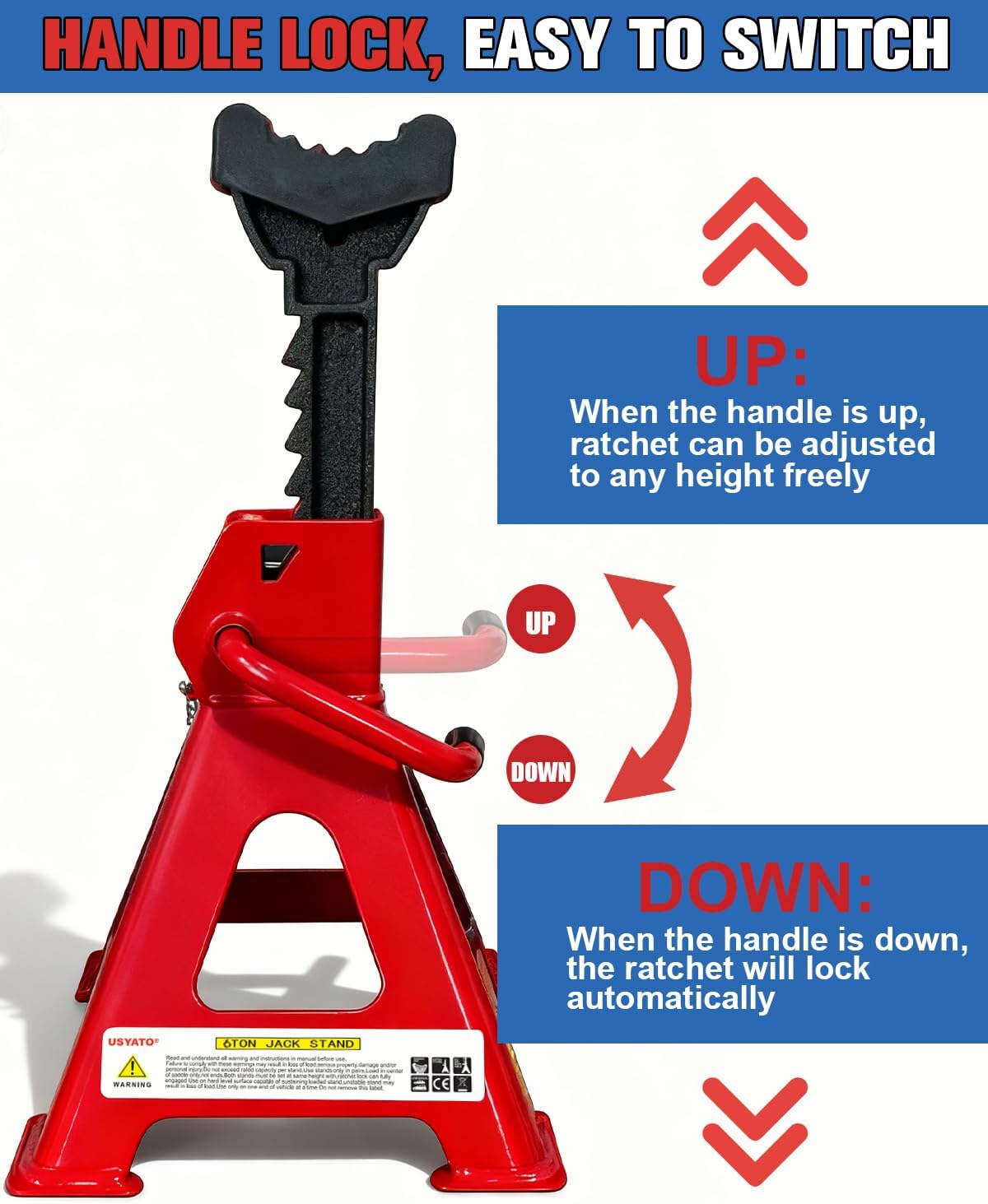 6 Ton Jack Stands (13,200Lbs) - Heavy Duty Car Jack Stand with Double Pin Locking, Adjustable 15.6"-23.4" Height, Extra Rubber Pads for Trucks, Garage, Home,DIY Use - 1 Pair Red