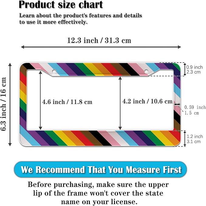 License Plate Frames Rainbow Front License Plate Bracket Rainbow Pride Flag - Image 2