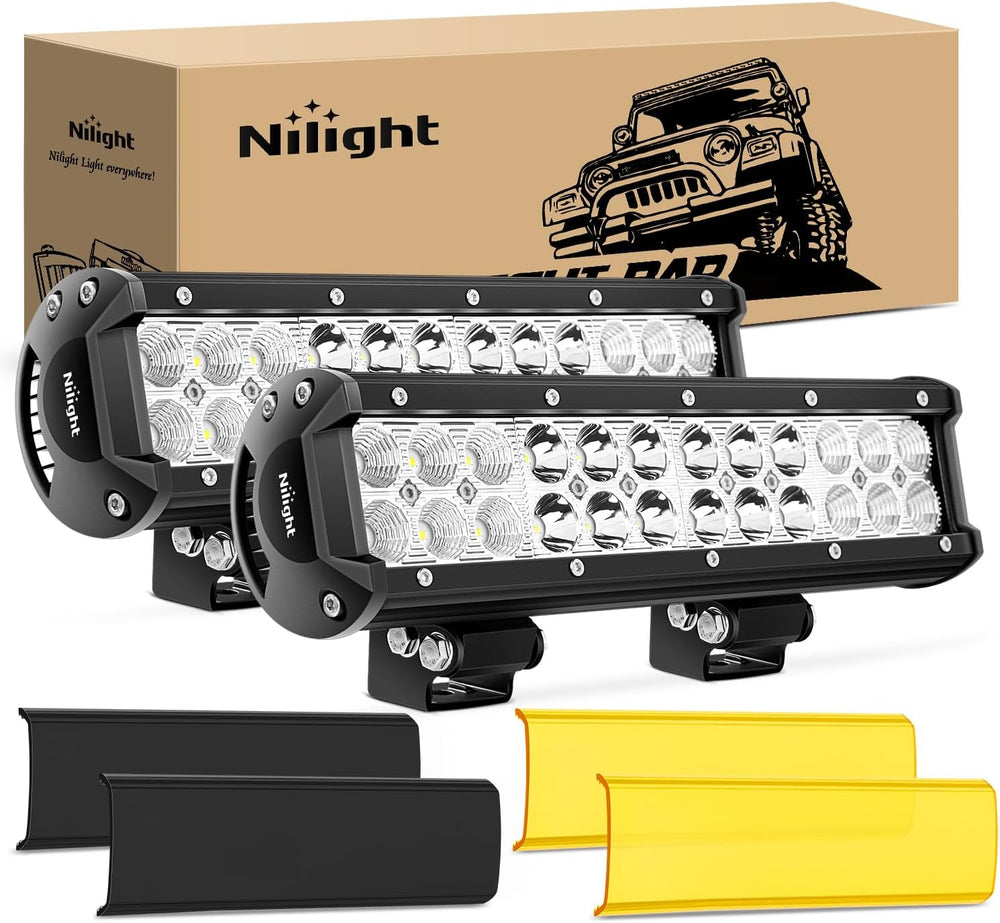 Nilight LED Light Bar with Yellow Black Covers 2 PCS 12 Inch 72 W
