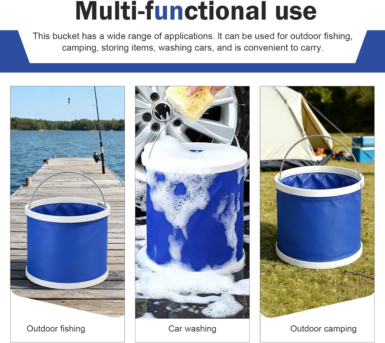 Car Collapsible Water Bucket, Vehicle Portable Water Container, Waterproof Fabric Pop Up Bucket for Car Washing, Camping & Emergency Water Storage (9L)