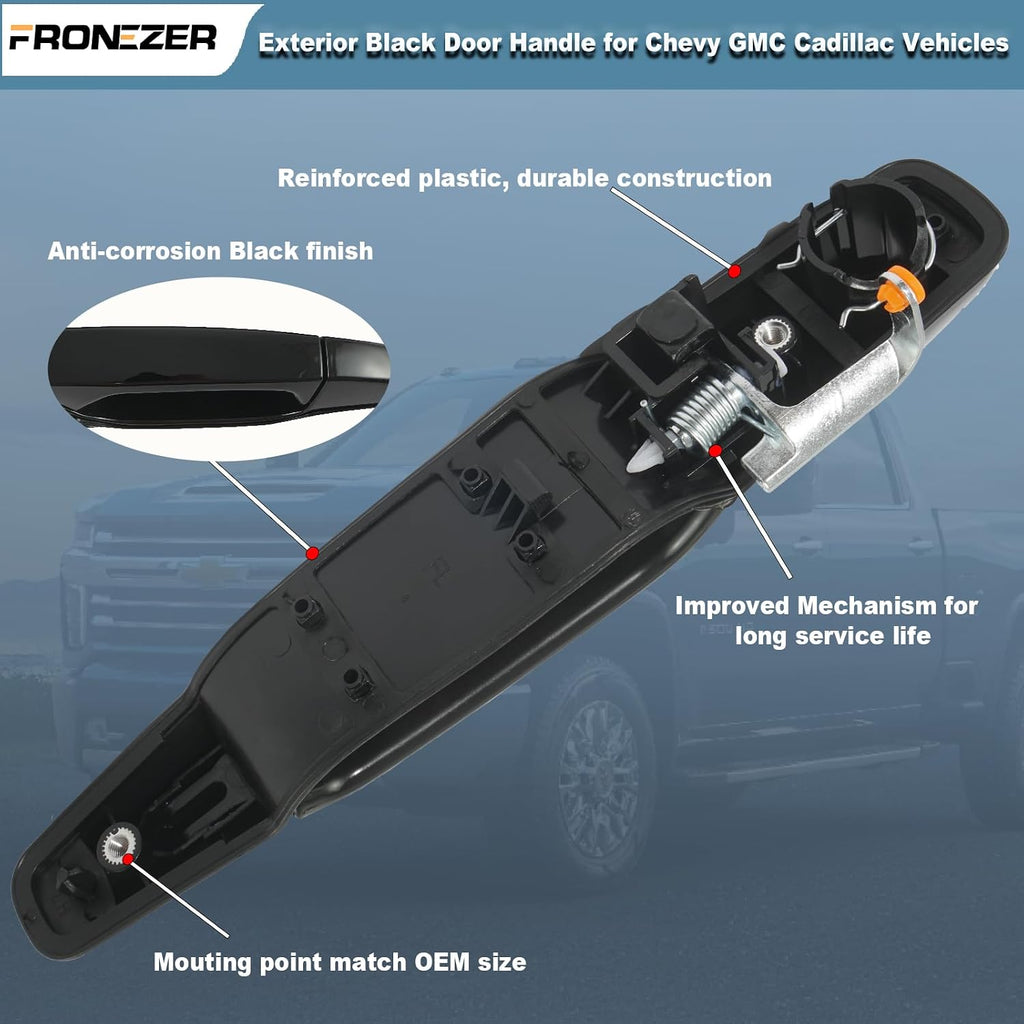 Exterior Door Handle, 4PCS Black Front Rear Driver Passenger Compatible with 2007-2014 Chevy Silverado Suburban Avalanche Tahoe, GMC Sierra Yukon Cadillac Escalade Replace 20828258 22738721