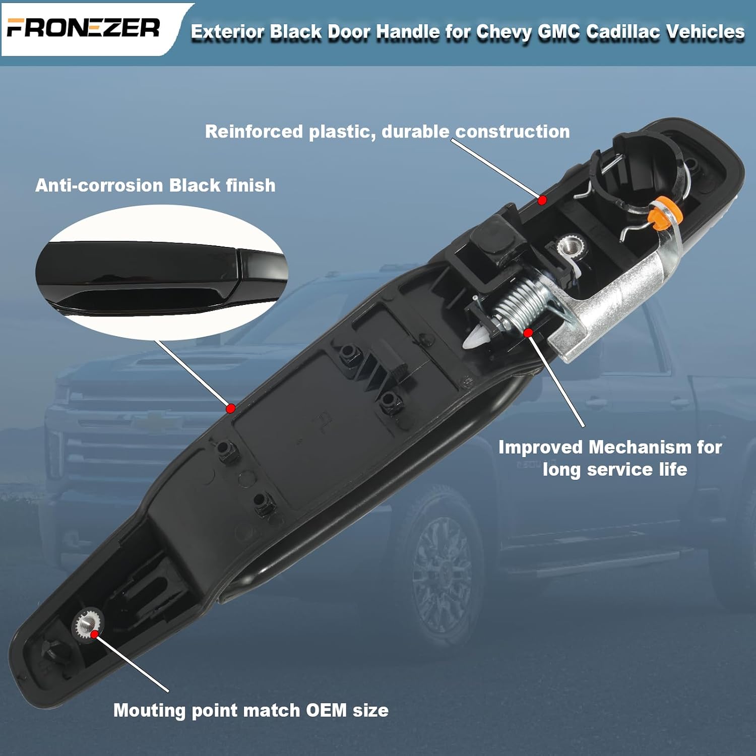 Exterior Door Handle, 4PCS Black Front Rear Driver Passenger Compatible with 2007-2014 Chevy Silverado Suburban Avalanche Tahoe, GMC Sierra Yukon Cadillac Escalade Replace 20828258 22738721