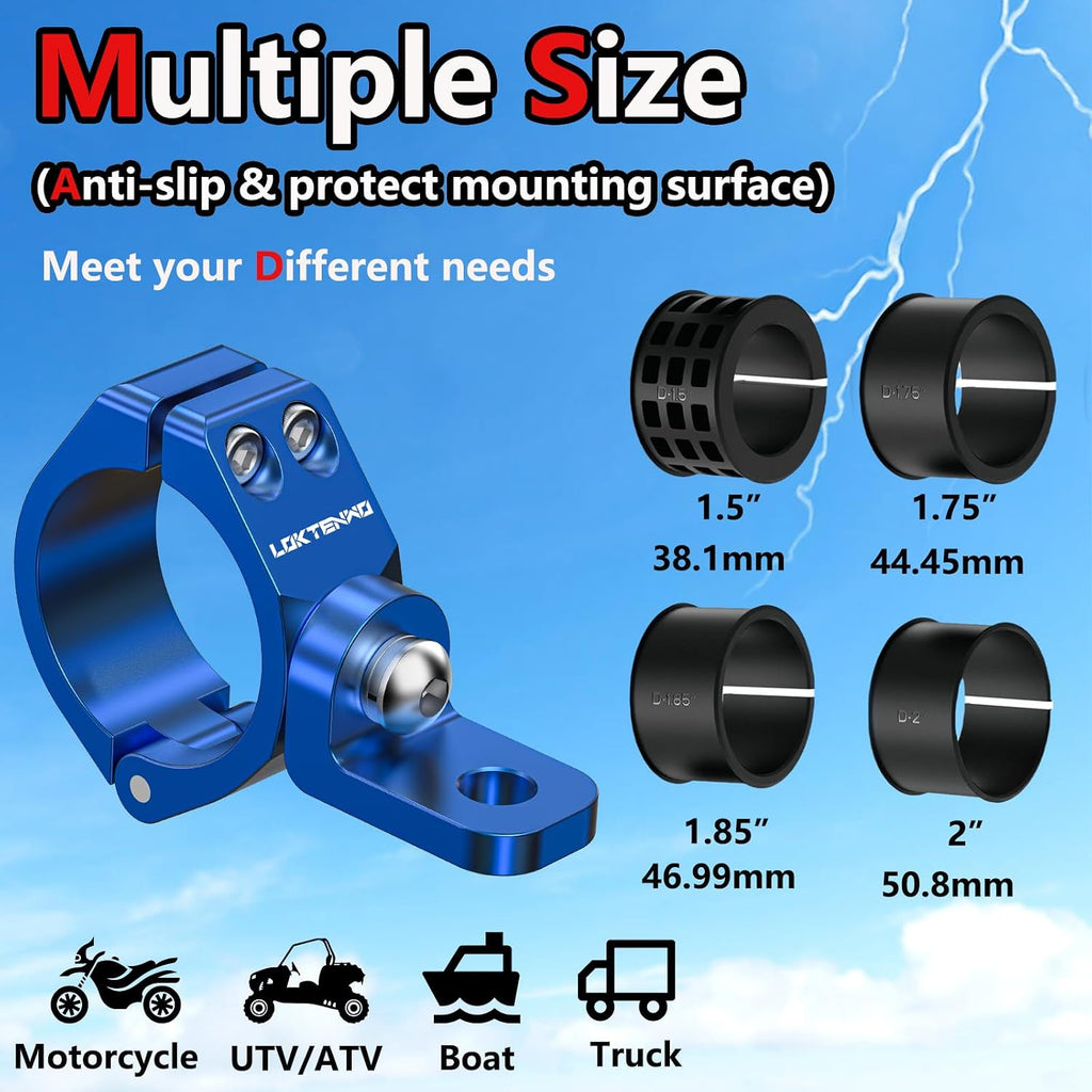 LOKTENWO 2 PCS Thicken Whip Light Mount CNC Aluminum Light Bar Mounts for Off-Road, 360°Adjustable UTV Whip Flag Mounting Roll Bar Clamp Fit 1.5''/1.75''/1.85''/2''/2.1'' Roll Cage