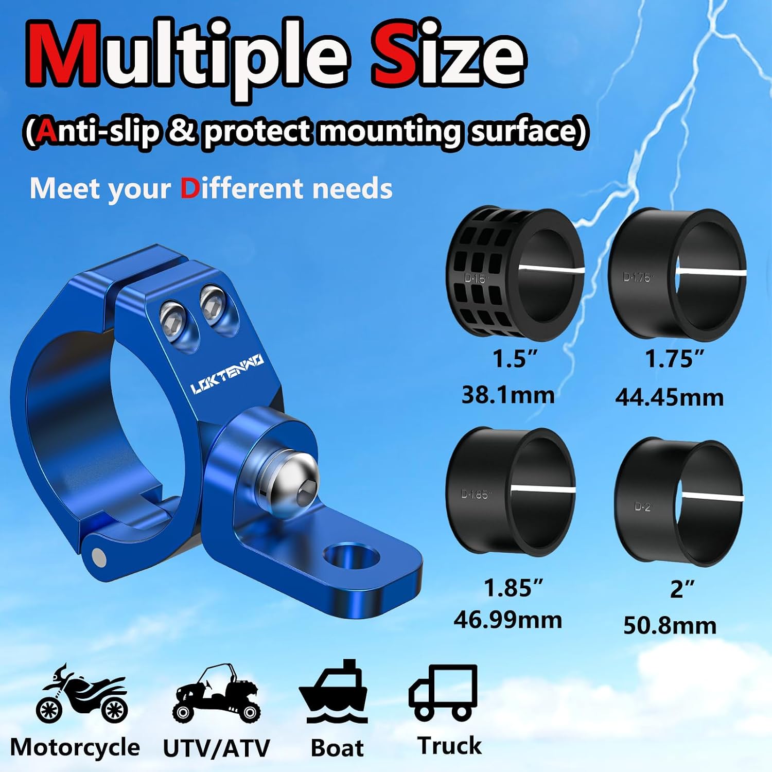 LOKTENWO 2 PCS Thicken Whip Light Mount CNC Aluminum Light Bar Mounts for Off-Road, 360°Adjustable UTV Whip Flag Mounting Roll Bar Clamp Fit 1.5''/1.75''/1.85''/2''/2.1'' Roll Cage