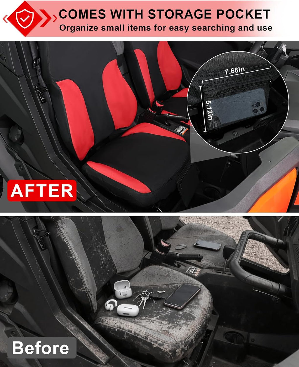 StarknightMT Zforce 950 Seat Cover Water-resistant Compatible with Cfmoto Zforce 950 2023-2026 1680D Cushion Cover with Pocket UTV Protection for Front Rear Seats Black and Red
