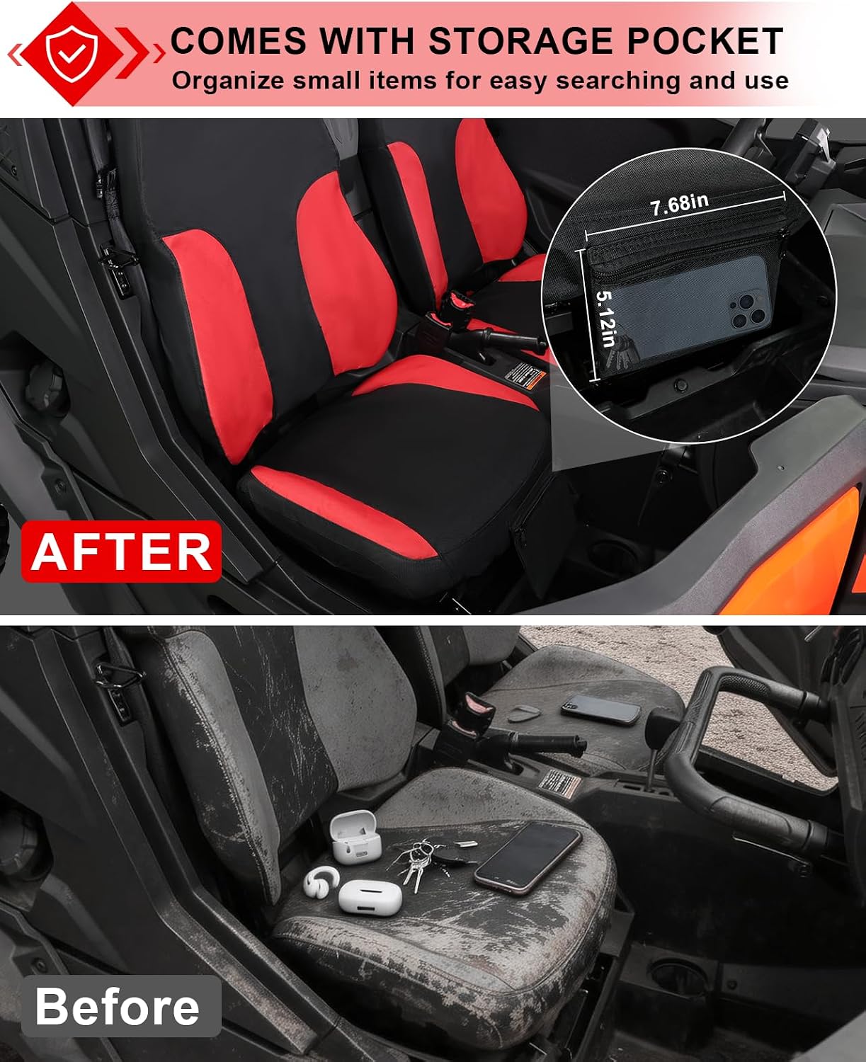 StarknightMT Zforce 950 Seat Cover Water-resistant Compatible with Cfmoto Zforce 950 2023-2026 1680D Cushion Cover with Pocket UTV Protection for Front Rear Seats Black and Red