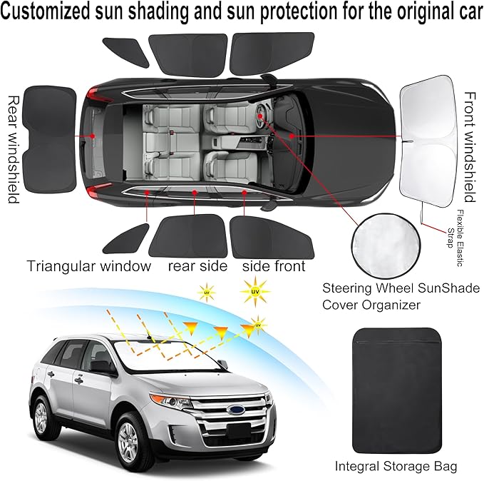 TINGLU Window Shades for Ford Edge 2007-2014 Accessories Car Side Full Windows - Image 3