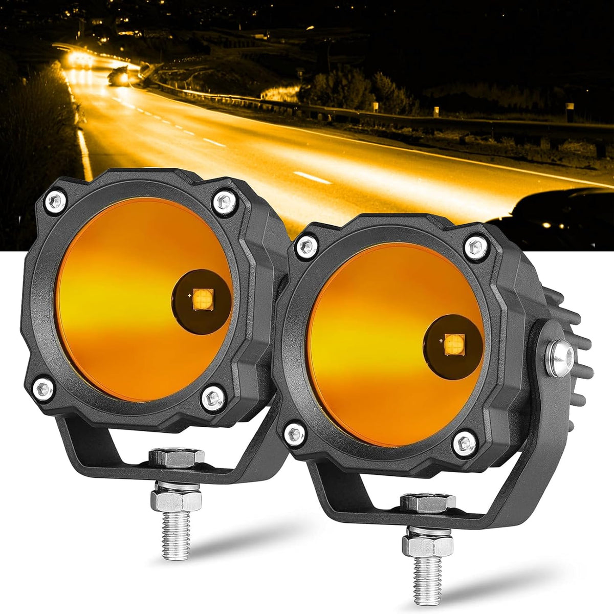 amber led pods round led fog light pods, main product view