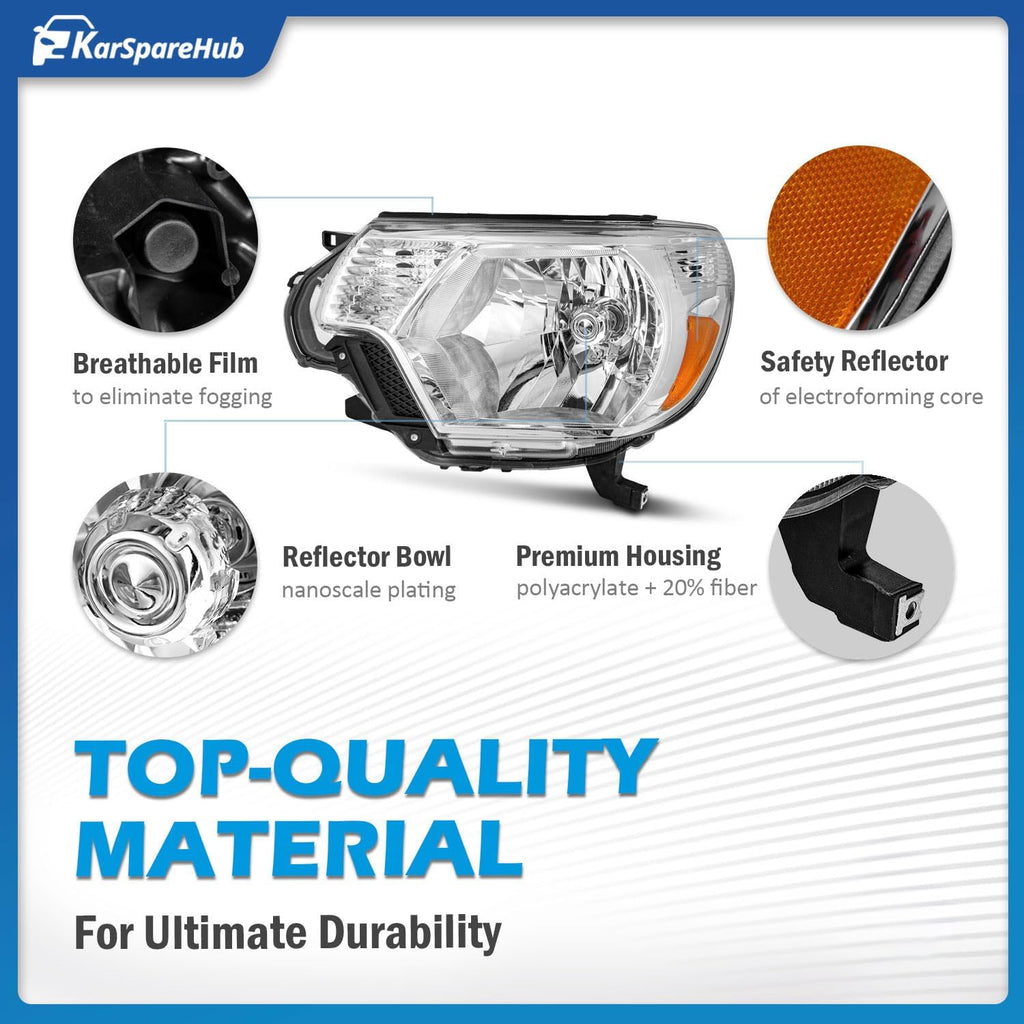 Headlights Assembly for 2012-2015 Toyota Tacoma Headlamp Replacement Chrome Housing Amber Reflector Driver & Passenger Side