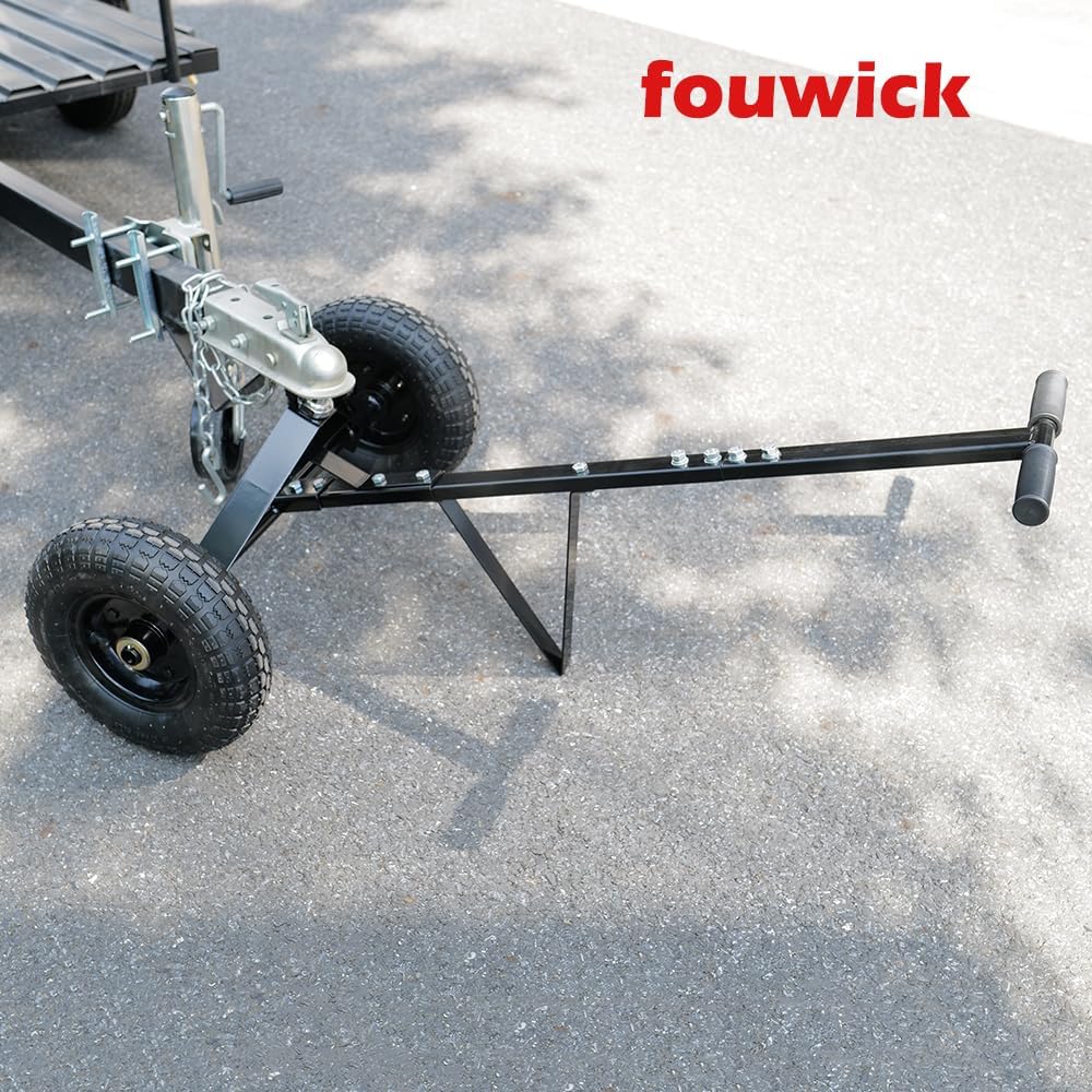 fouwick 600LBS Trailer Mover, 1-7/8” Hitch Ball & 12” Pneumatic Tires, Matt Black Powder Coated Steel Trailer Dolly (JT-TC003) Black Wheel, fit for Utility Trailer, Boat Trailer