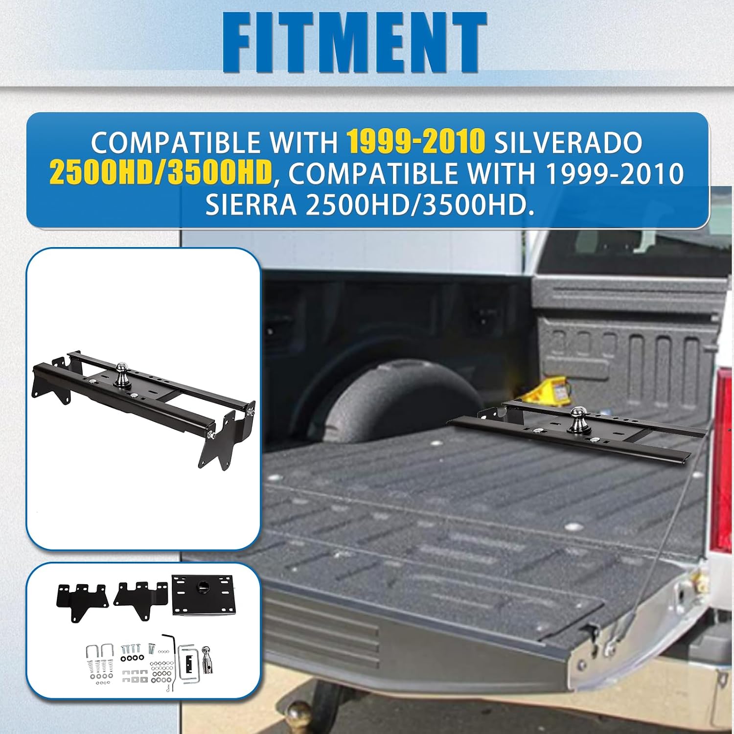 ECOTRIC Complete Underbed Gooseneck Trailer Hitch Compatible with 1999-2010 Silverado Sierra GMC 2500 HD 3500 HD -You Will Receive Multiple Packages