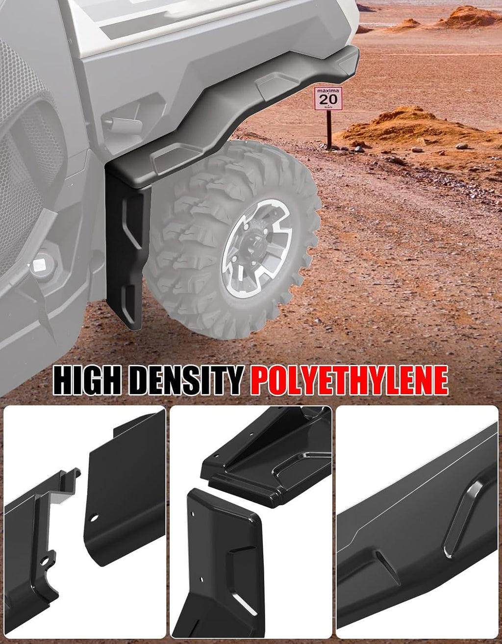 Fender Flares Extensions for Polaris Ranger XP 1000, Front & Rear UTV Mud Flaps, Heavy-Duty Combined Extended Mud Guards for Polaris Ranger XP 1000 Crew 2018-2025 Accessories (4PCS)
